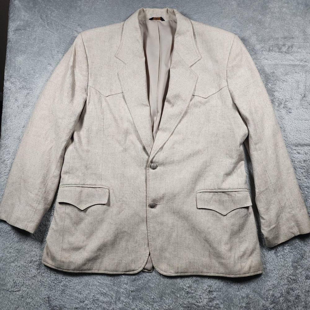 Pioneer Wear Blazer Mens 46 Beige Silk Blend Tweed Western Sport Coat Made USA